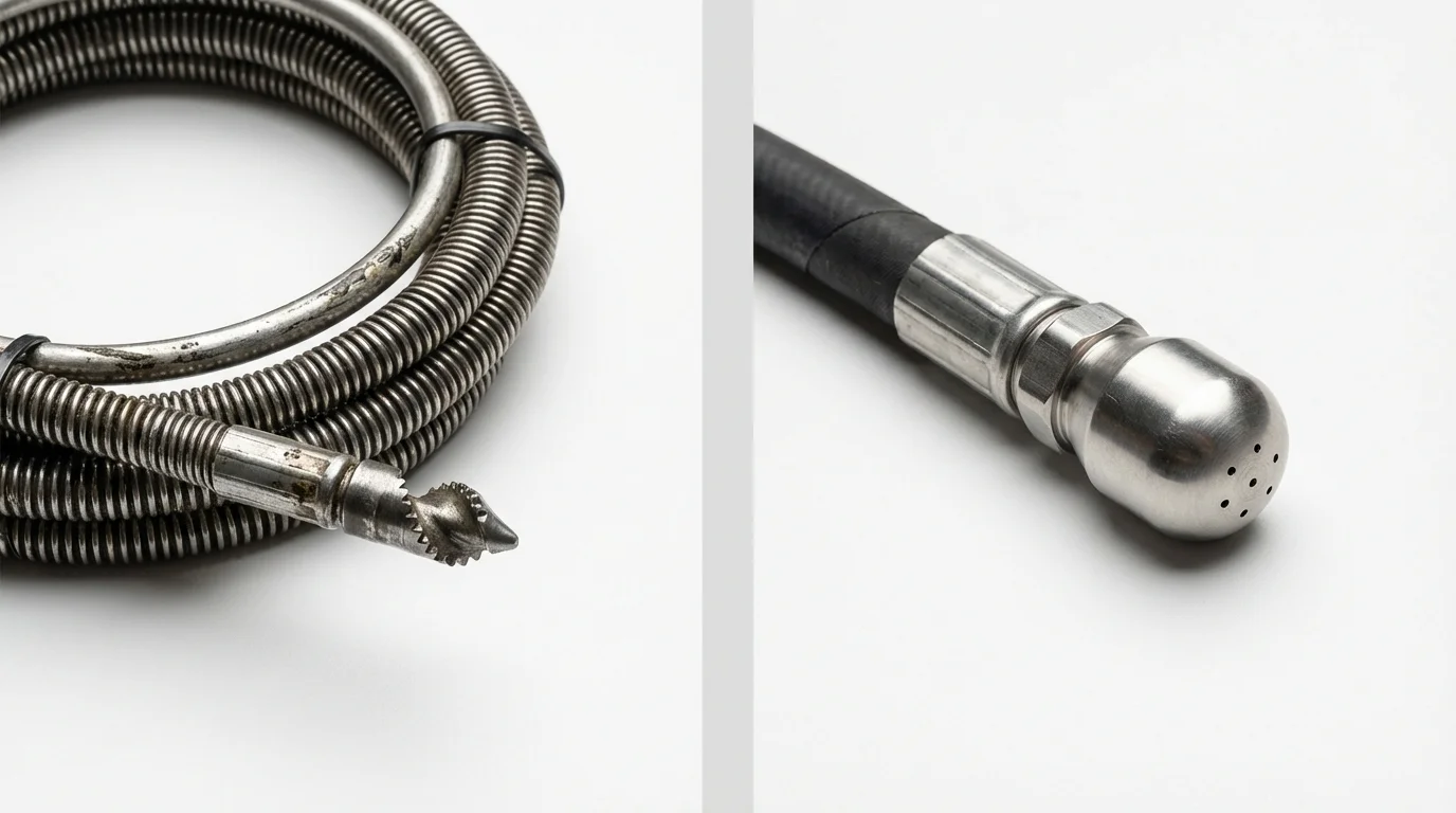 Drain snake cable and hydro jetting nozzle used for drain cleaning in Lincoln, IL