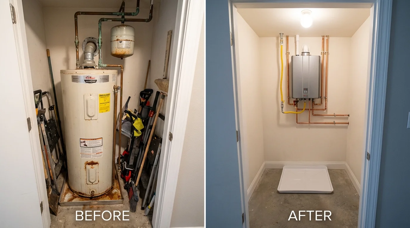 Tank water heater versus wall-mounted tankless unit comparison for Lincoln, IL homeowners
